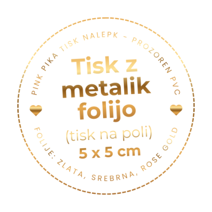 Nalepke 50 × 50 mm – tisk z metalik folijo